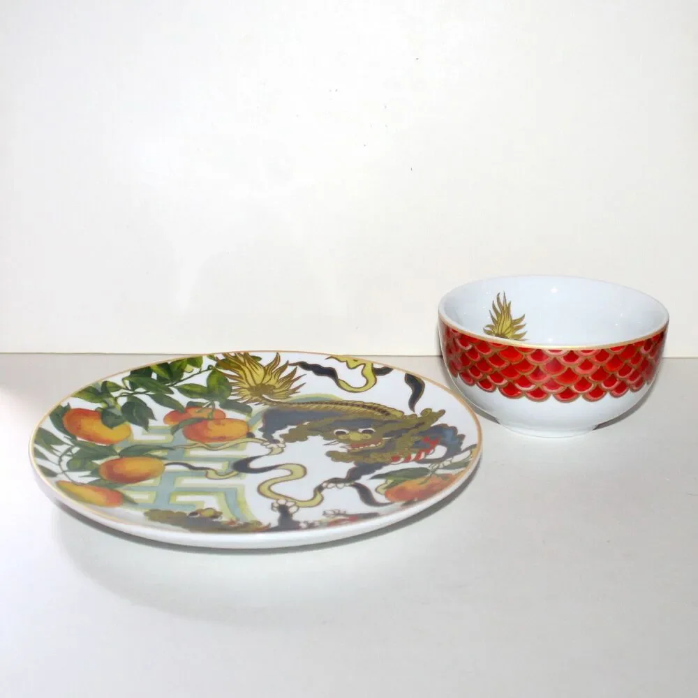 Williams Sonoma Lunar New Year Dinner Plate + Rice Bowl Dog mandarin China